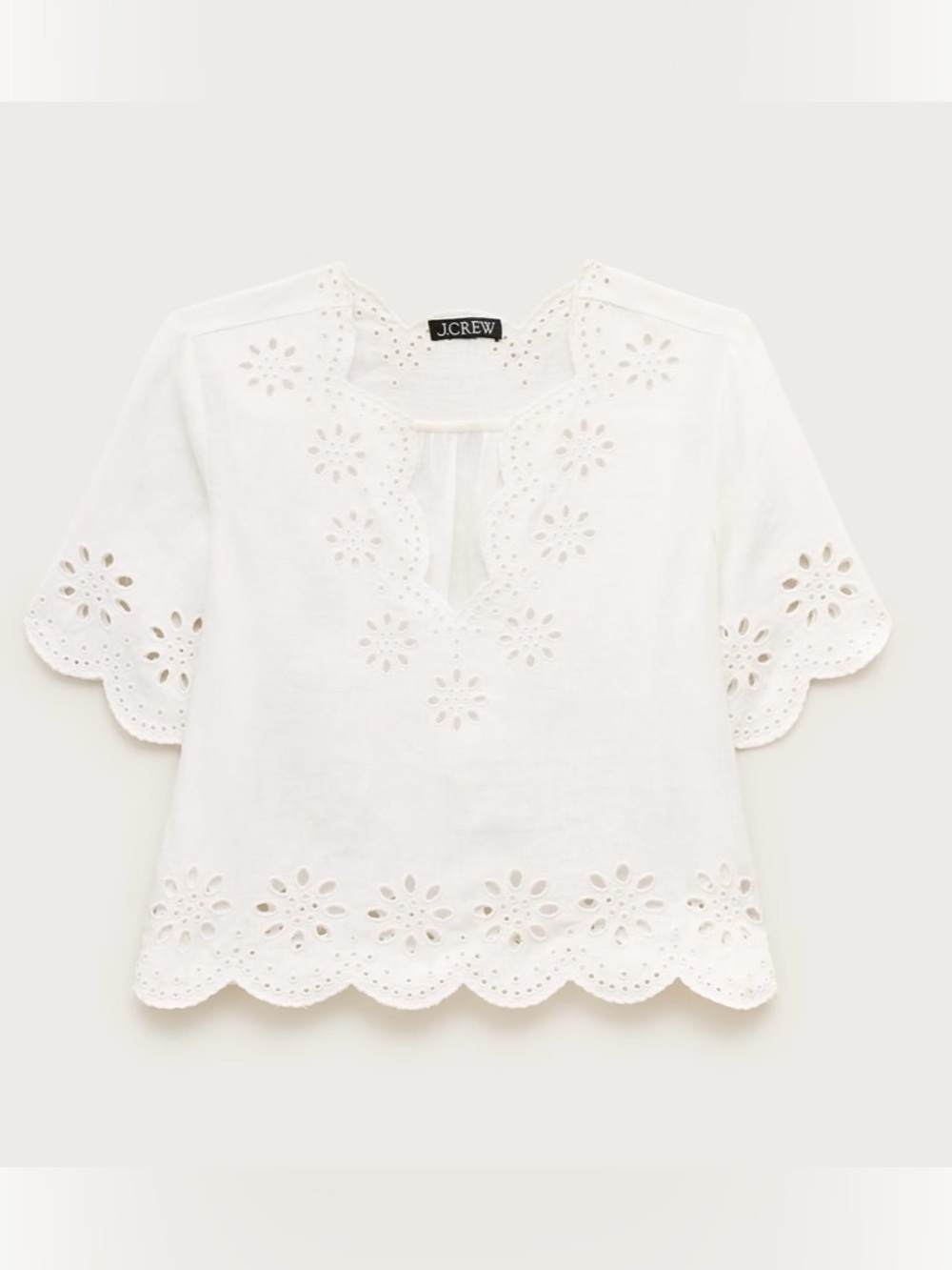 NWT J. Crew Embroidered Eyelet Top Short Sleeve Linen White
